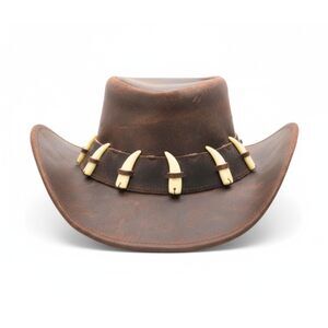 5444 Australian Leather Hat With Crocodile Band Teeth - Dundee Style Outback